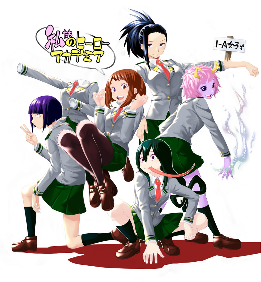 uraraka ochaco, asui tsuyu, yaoyorozu momo, ashido mina, jiro kyoka, and 1 more (boku no hero academia) drawn by ice_reizou