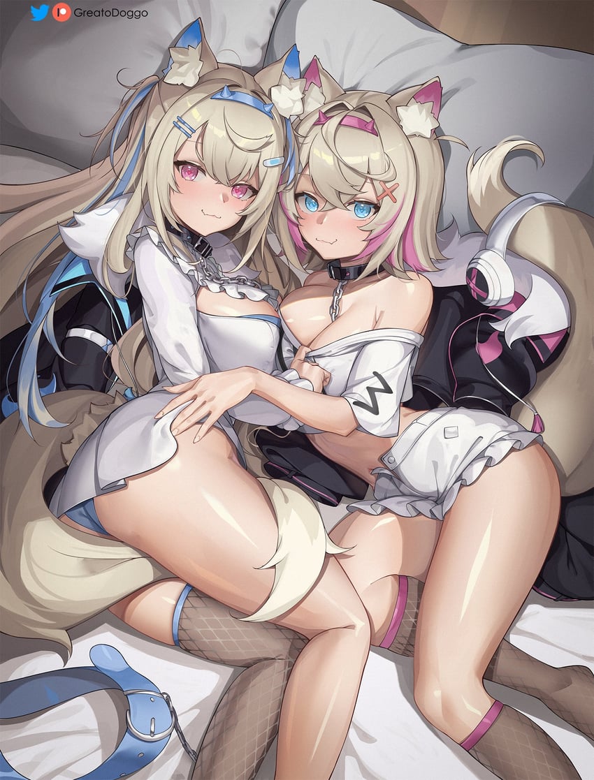 fuwawa abyssgard and mococo abyssgard (hololive and 1 more) drawn by greatodoggo