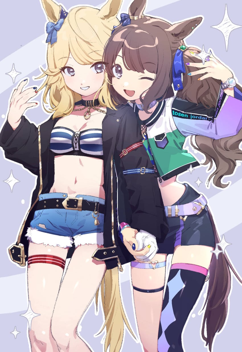 gold city and tosen jordan (umamusume) drawn by michia_(bourgognepony)