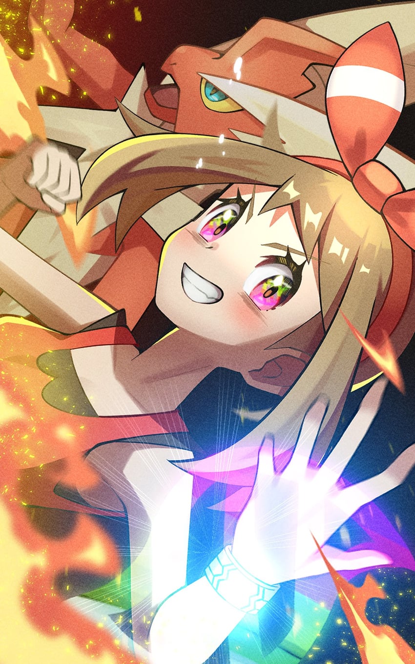 may, blaziken, and mega blaziken (pokemon and 1 more) drawn by inana_umi