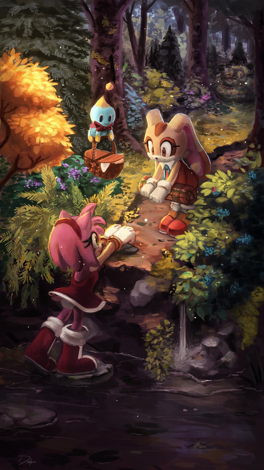 amy rose, cream the rabbit, neutral chao, and cheese (sonic) drawn by daelynz
