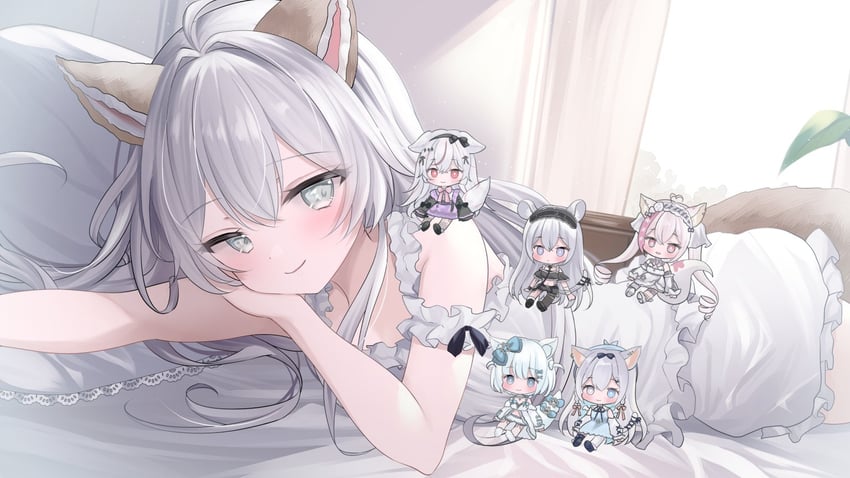kurenagi eri, sorashi purumu, felicia lulufleur, yamane nemu, and hoshiyo nemu (indie virtual youtuber) drawn by kurage_cc