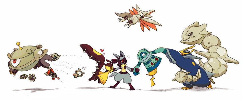 pikachu, lucario, magnemite, mawile, steelix, and 8 more (pokemon) drawn by pika_(korok)