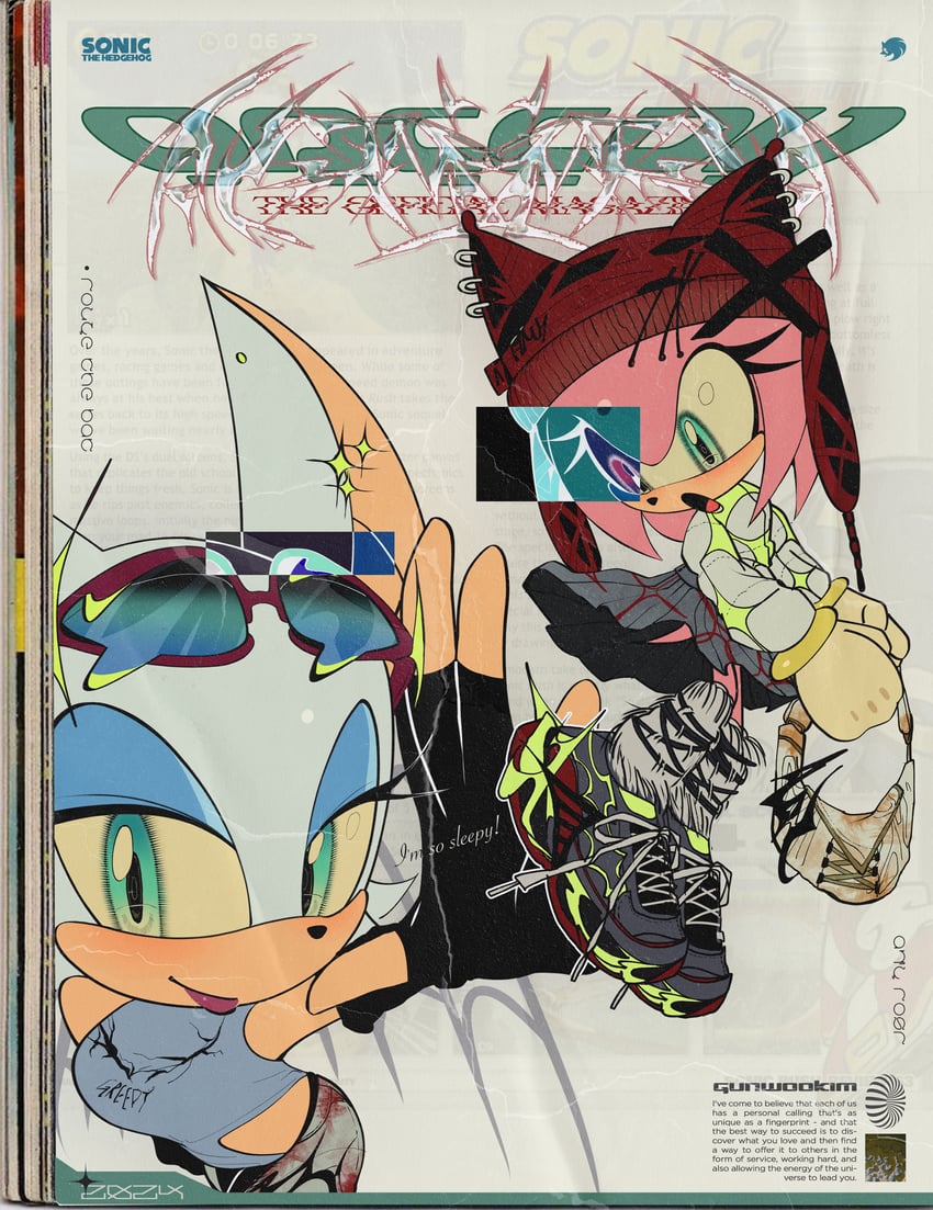 amy rose and rouge the bat (sonic and 1 more) drawn by 01iz