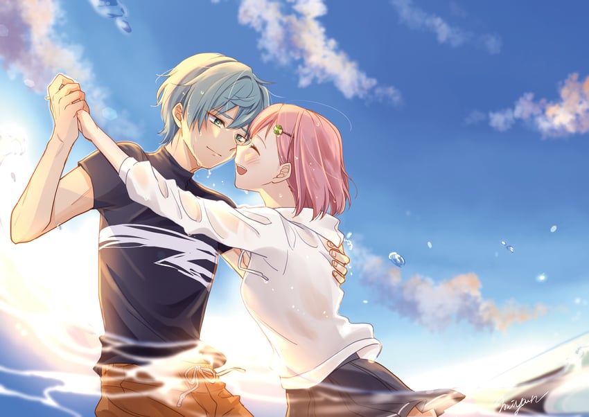 protagonist and himuro inori (tokimeki memorial and 2 more) drawn by miiyan_(pixiv80875548)