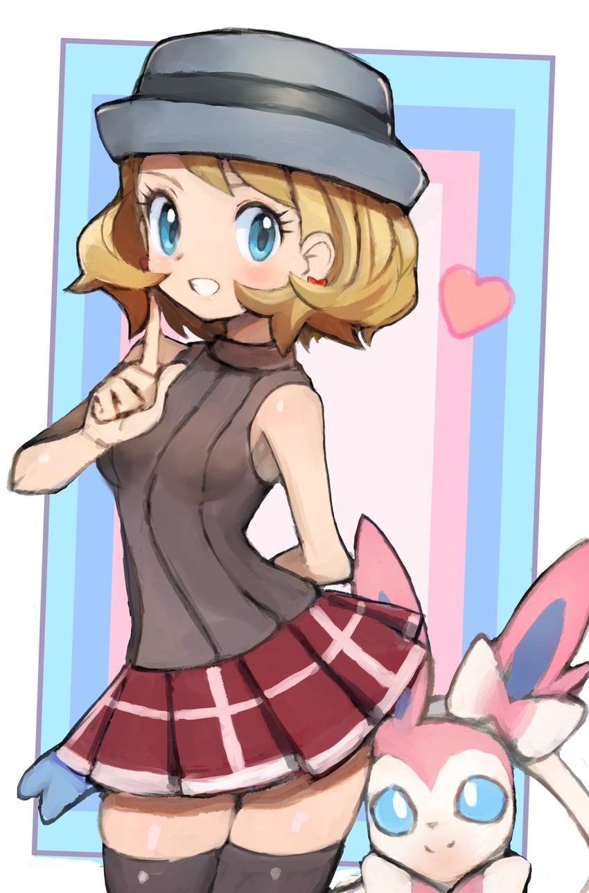 serena and sylveon (pokemon and 1 more) drawn by dakusuta