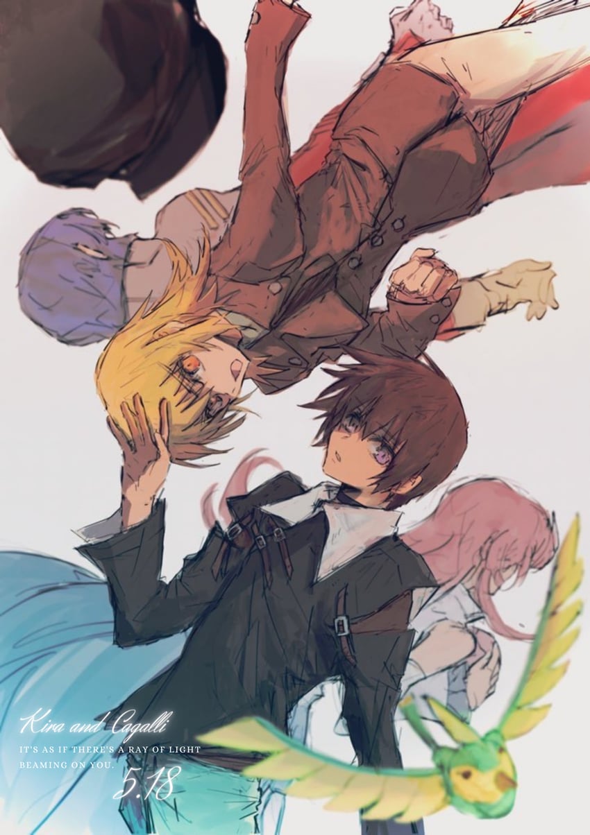 cagalli yula athha, athrun zala, lacus clyne, and kira yamato (gundam and 1 more) drawn by she_(morianosu)