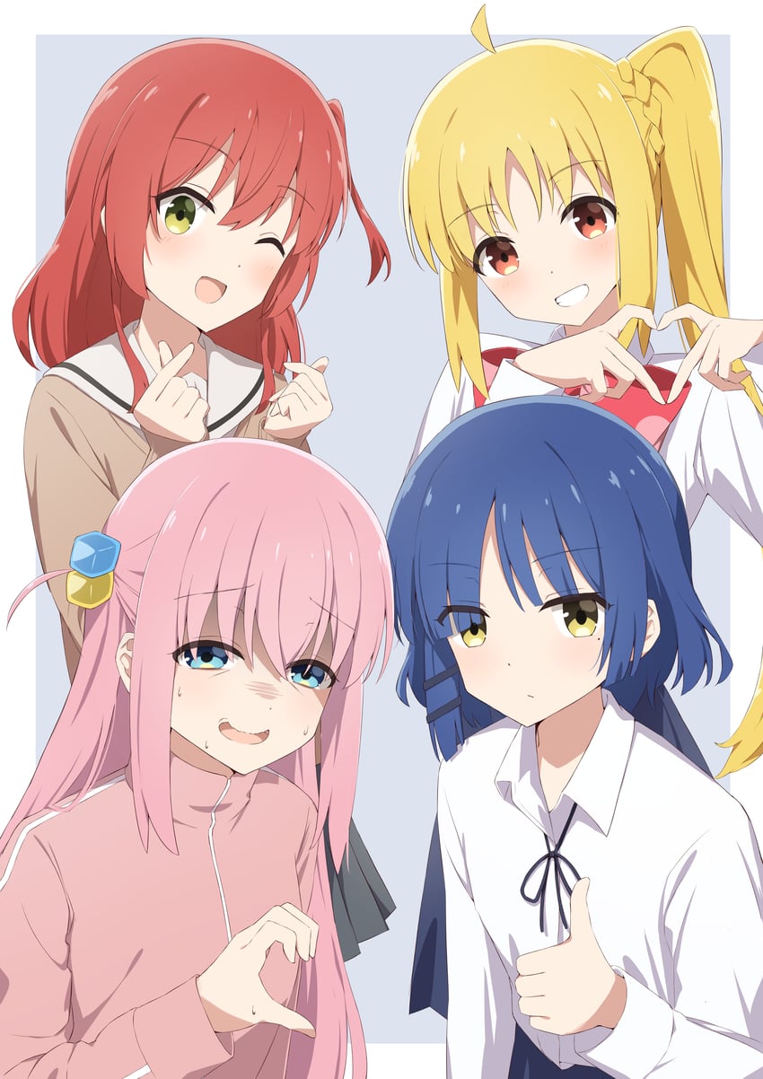 gotoh hitori, kita ikuyo, ijichi nijika, and yamada ryo (bocchi the rock!) drawn by hozuka