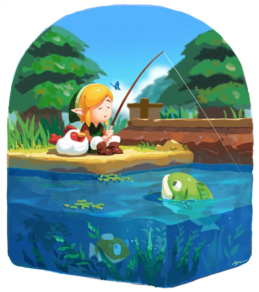 link and cucco (the legend of zelda and 1 more) drawn by ayumi_(830890)