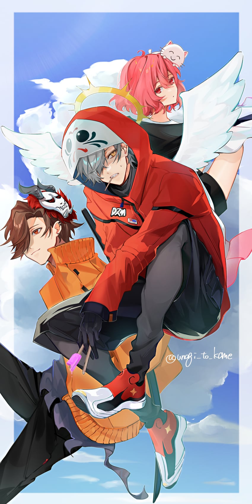 nqrse, daruma is god, and arisakaaa (indie utaite and 1 more) drawn by unagi_to_kame