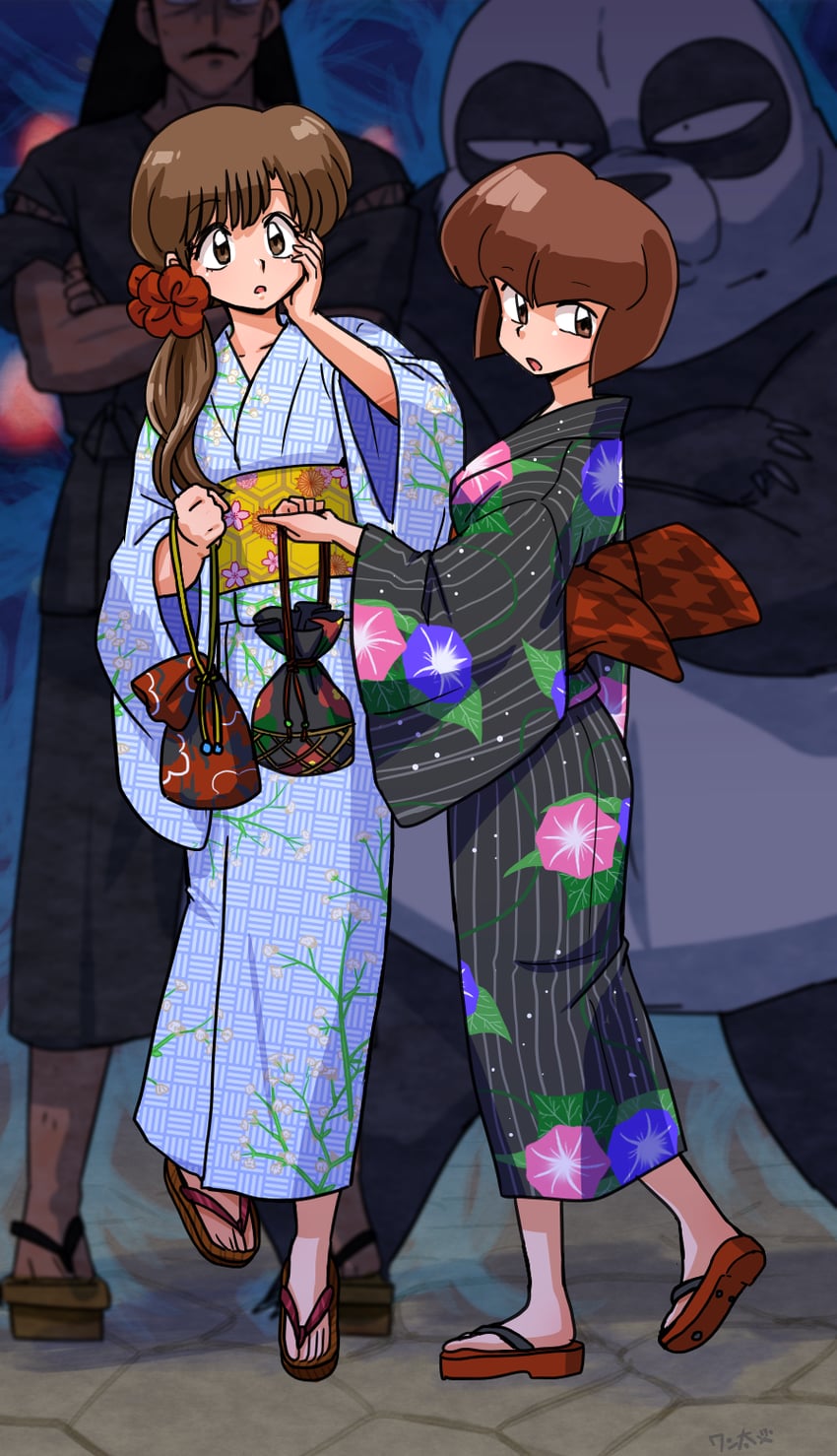 tendou nabiki, saotome genma, tendou kasumi, and tendou souun (ranma 1/2) drawn by wanta_(futoshi)