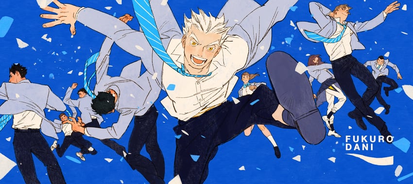 bokuto koutarou, akaashi keiji, shirofuku yukie, suzumeda kaori, konoha akinori, and 3 more (haikyuu!!) drawn by chengongzi123