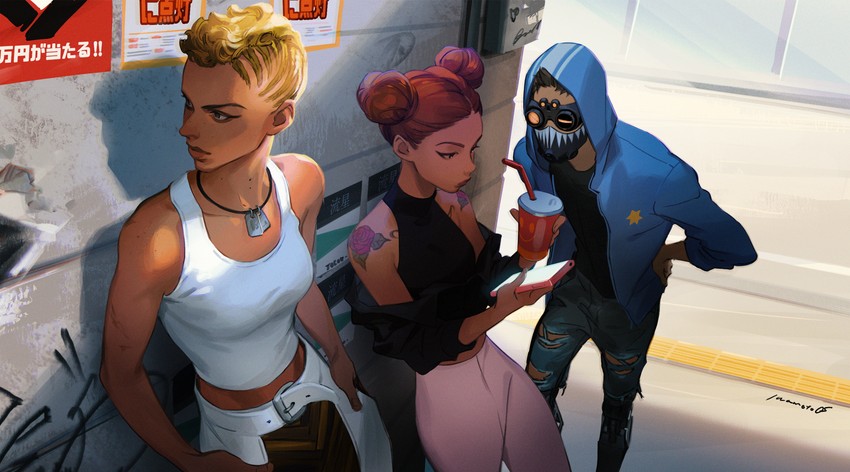 octane, lifeline, and bangalore (apex legends) drawn by iwamoto_zerogo