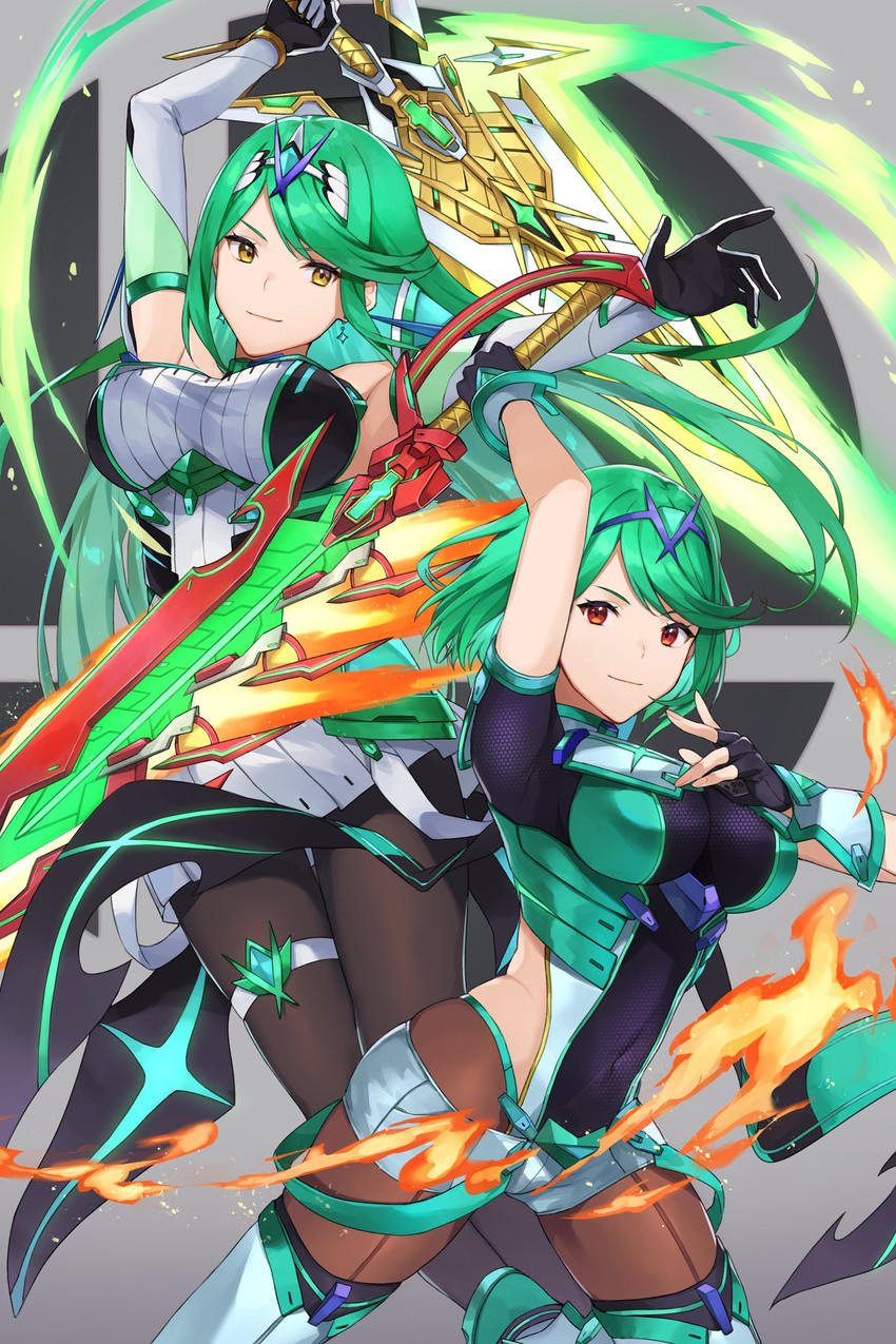 pyra, pneuma, and mythra (xenoblade chronicles and 2 more) drawn by kamu_(kamuuei)