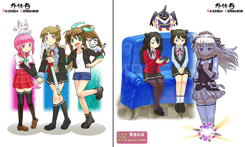 kyubey, tamaki iroha, kuroe, fuka reventon, koori chikage, and 4 more (mahou shoujo madoka magica and 7 more) drawn by heei_juun