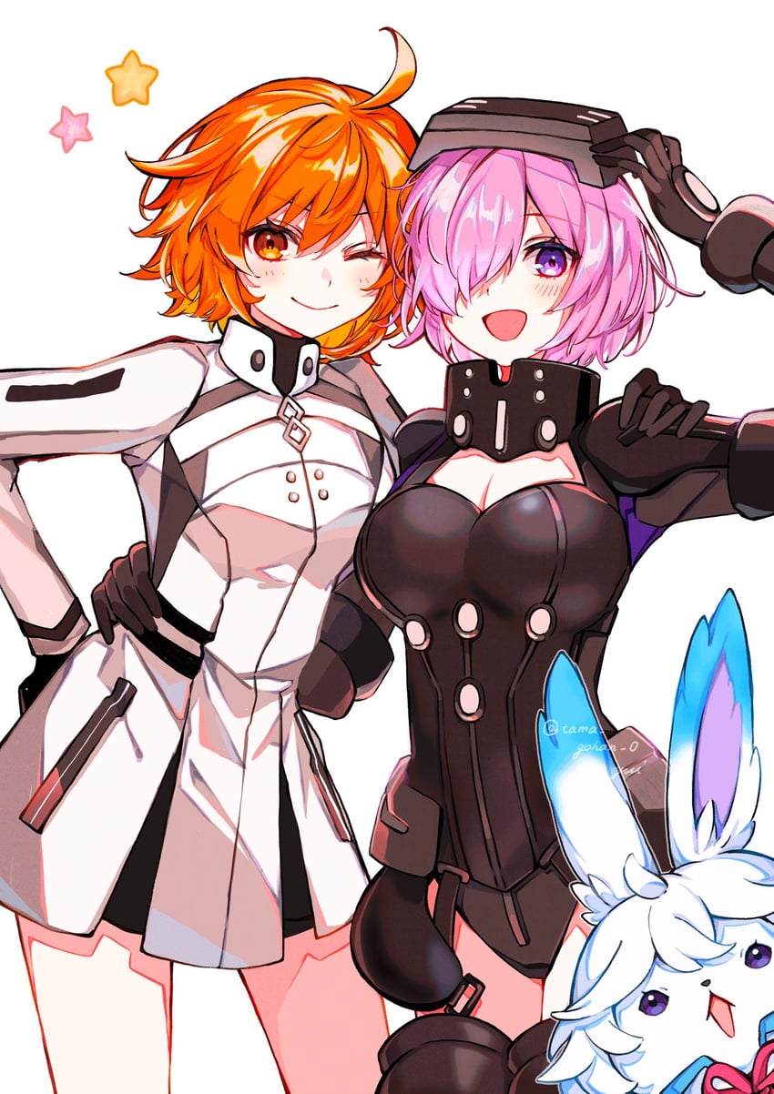 mash kyrielight, fujimaru ritsuka, and fou (fate and 1 more) drawn by yui_(tamagohan)