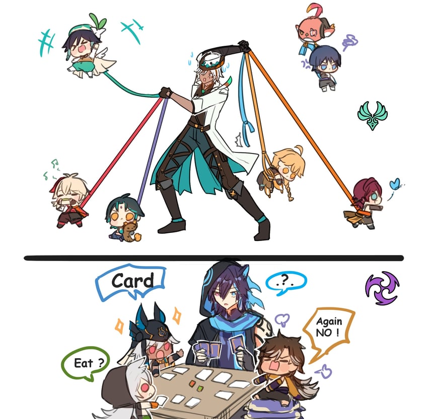 scaramouche, aether, wanderer, venti, xiao, and 6 more (genshin impact) drawn by pun-rii