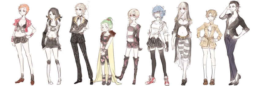 prosciutto, risotto nero, melone, ghiaccio, illuso, and 4 more (jojo no kimyou na bouken and 1 more) drawn by kinako_(nurupoga)