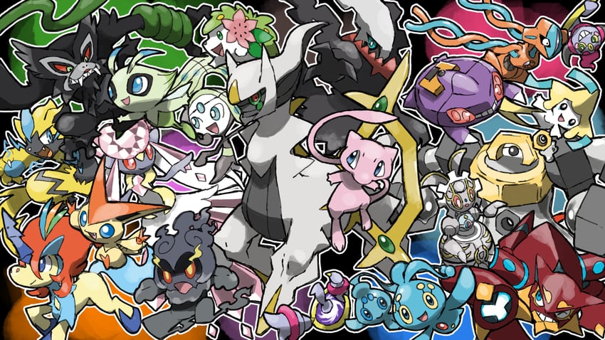 jirachi, mew, celebi, shaymin, darkrai, and 18 more (pokemon) drawn by blacknirrow