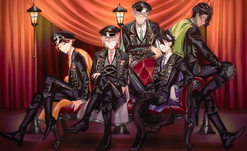 kageyama shien, aragami oga, yukoku roberu, rikka, and arurandeisu (holostars) drawn by momiage_40