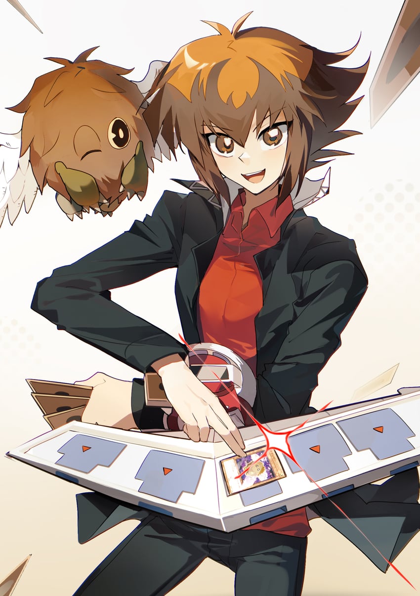 yuki judai and winged kuriboh (yu-gi-oh! and 1 more) drawn by kibisukii