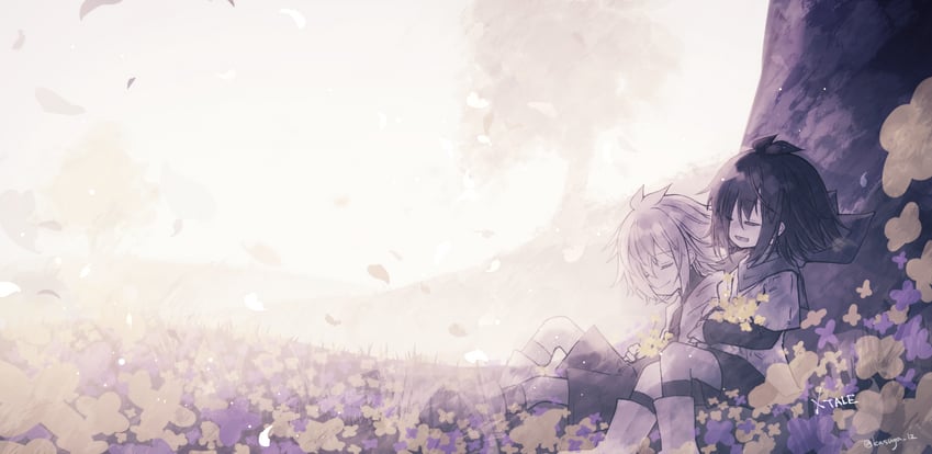 frisk and chara (undertale and 1 more) drawn by kasuga_haruhi