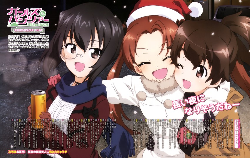 kadotani anzu, kawashima momo, and koyama yuzu (girls und panzer and 1 more) drawn by cwind