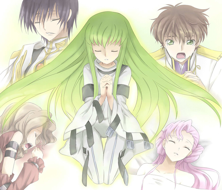 c.c., lelouch vi britannia, kururugi suzaku, nunnally vi britannia, and euphemia li britannia (code geass) drawn by maruki_(punchiki)
