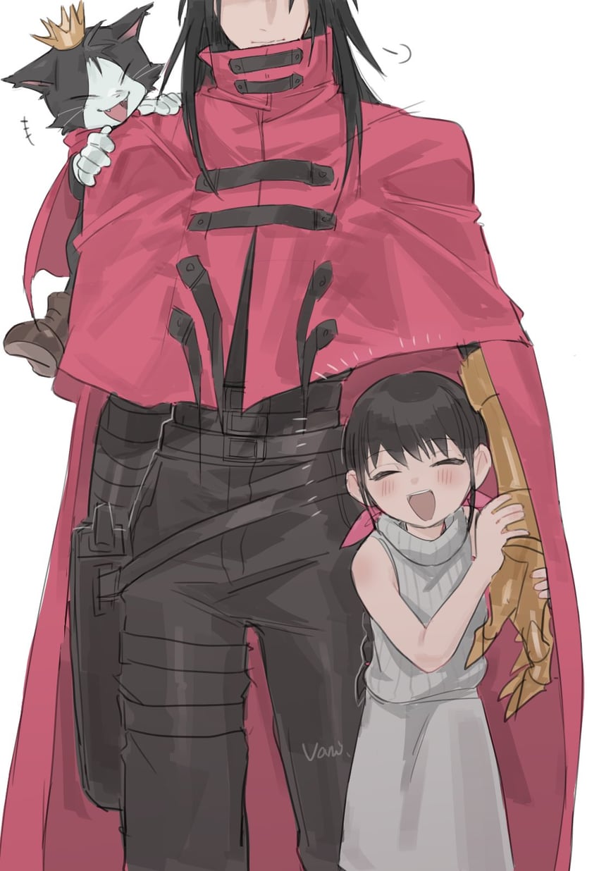 vincent valentine, cait sith, and marlene wallace (final fantasy and 2 more) drawn by vani_(hisha_04)