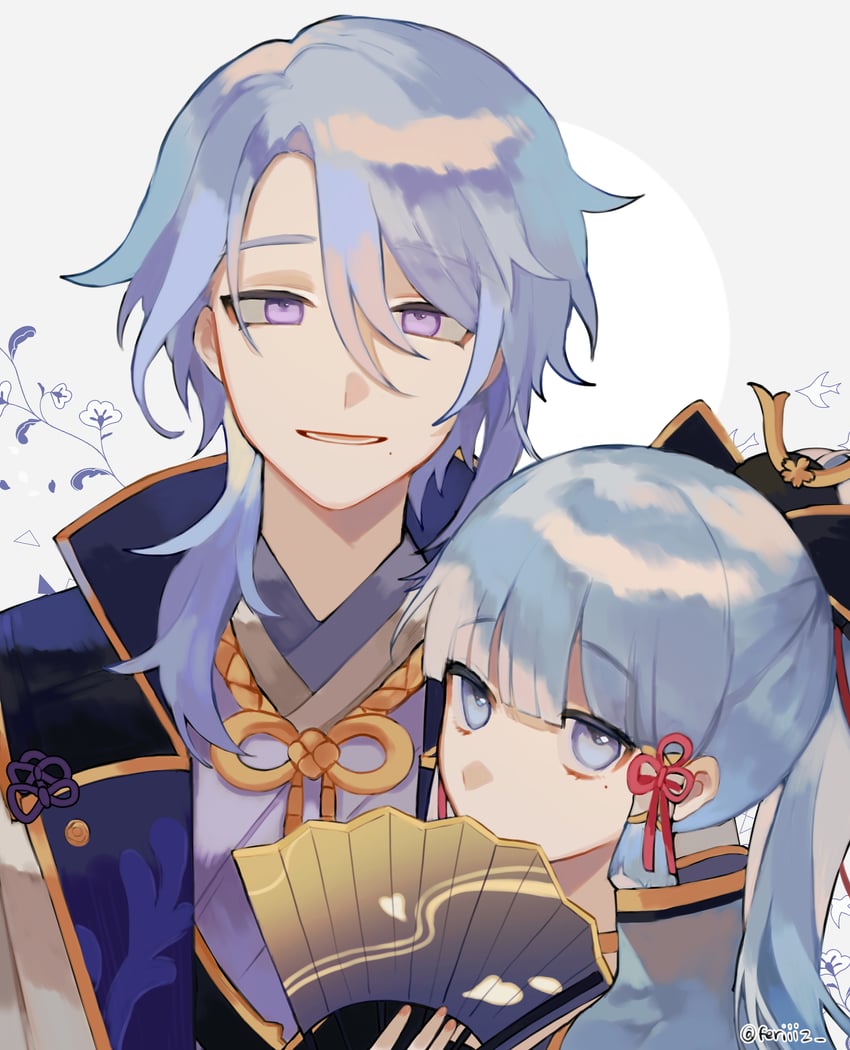 kamisato ayaka and kamisato ayato (genshin impact) drawn by ferii