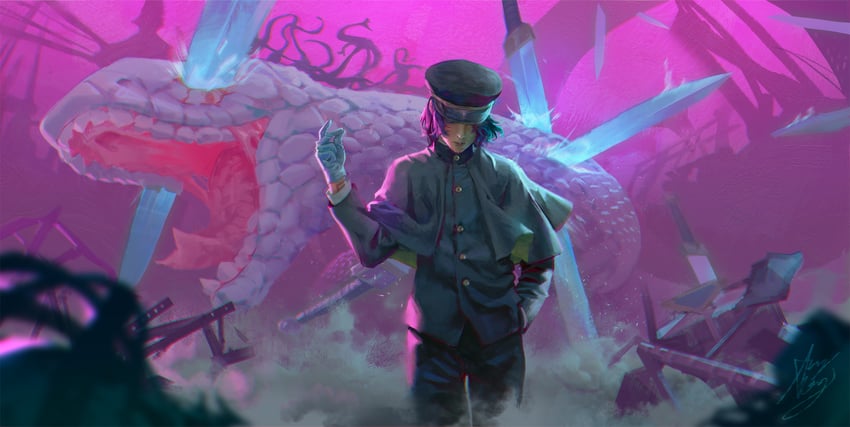 tsumuji nari, kagomura simon, and white snake choujin (choujin x) drawn by andyvang