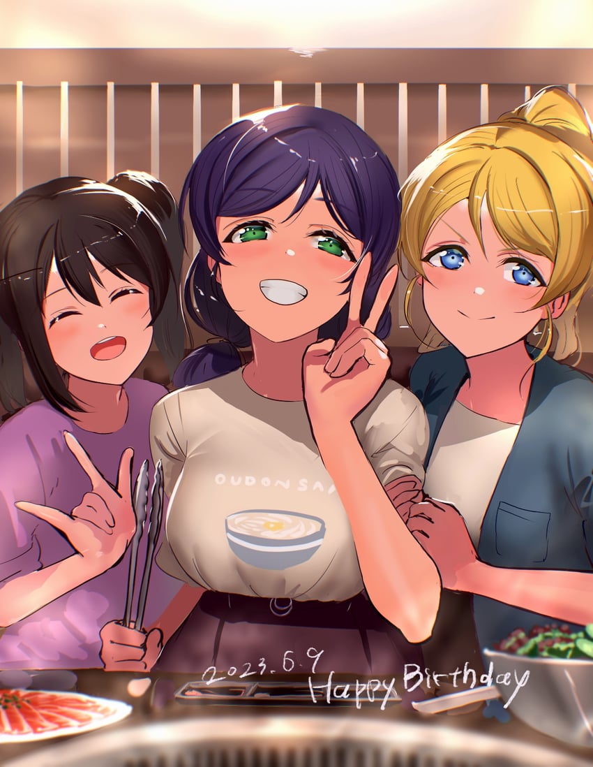 tojo nozomi, yazawa nico, and ayase eli (love live! and 1 more) drawn by jyon