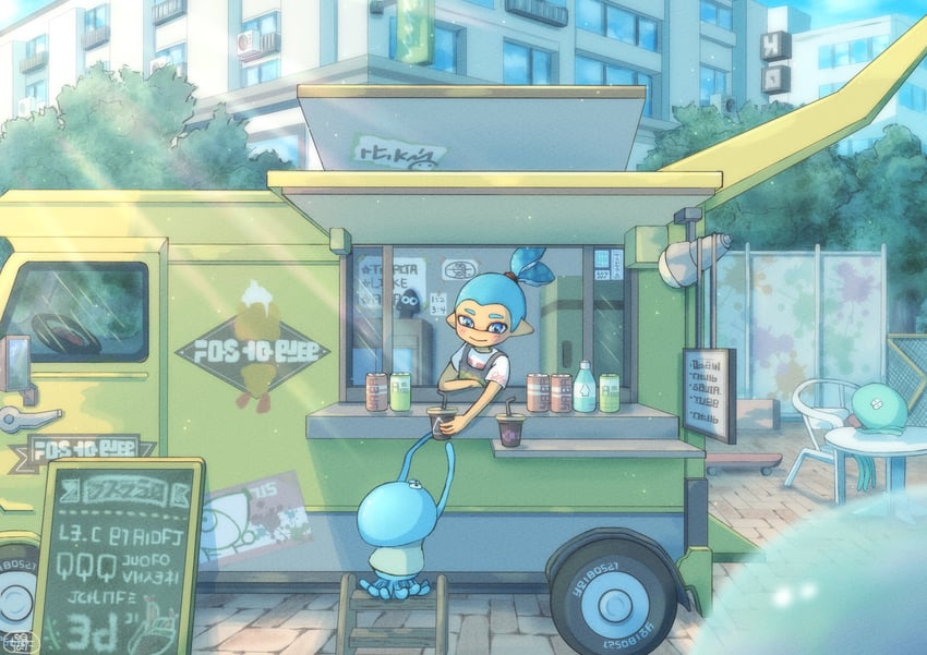 inkling player character, inkling boy, and jellyfish (splatoon and 1 more) drawn by moromi_(kscd4482)