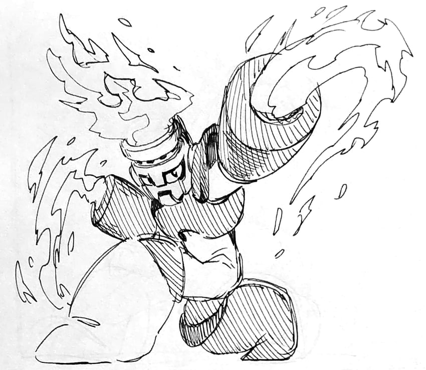 fire man (mega man and 1 more) drawn by takenokonoko