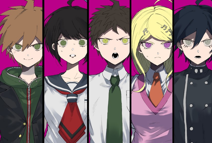 saihara shuichi, hinata hajime, akamatsu kaede, naegi makoto, and naegi komaru (danganronpa and 4 more) drawn by suzumetarou
