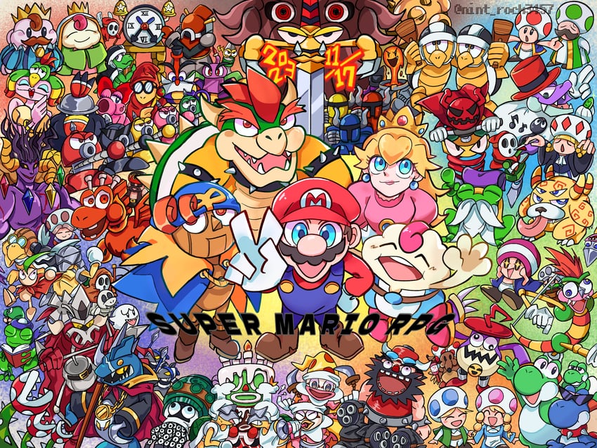 princess peach, mario, luigi, bowser, boo, and 76 more (mario and 1 more) drawn by kedama.