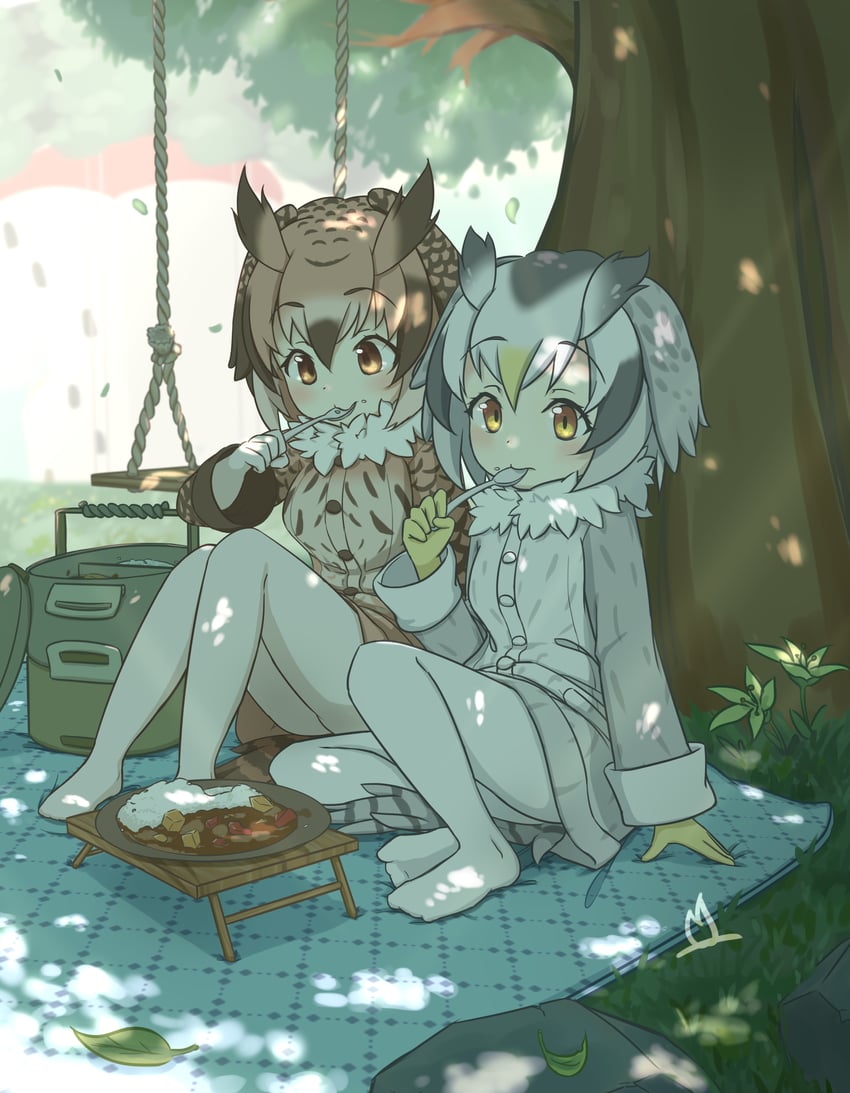 northern white-faced owl and eurasian eagle owl (kemono friends) drawn by onefiresticks