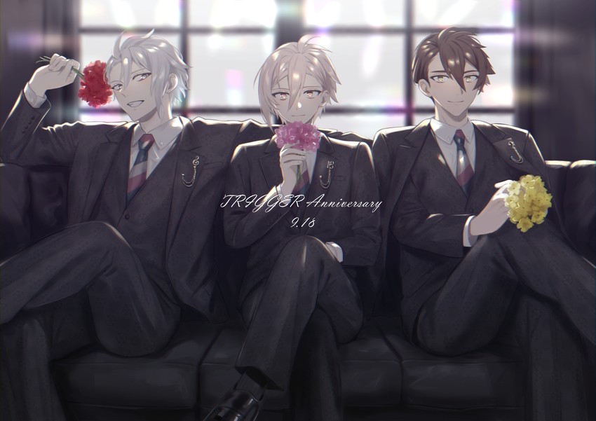 kujou tenn, yaotome gaku, and tsunashi ryuunosuke (idolish7) drawn by unapoppo
