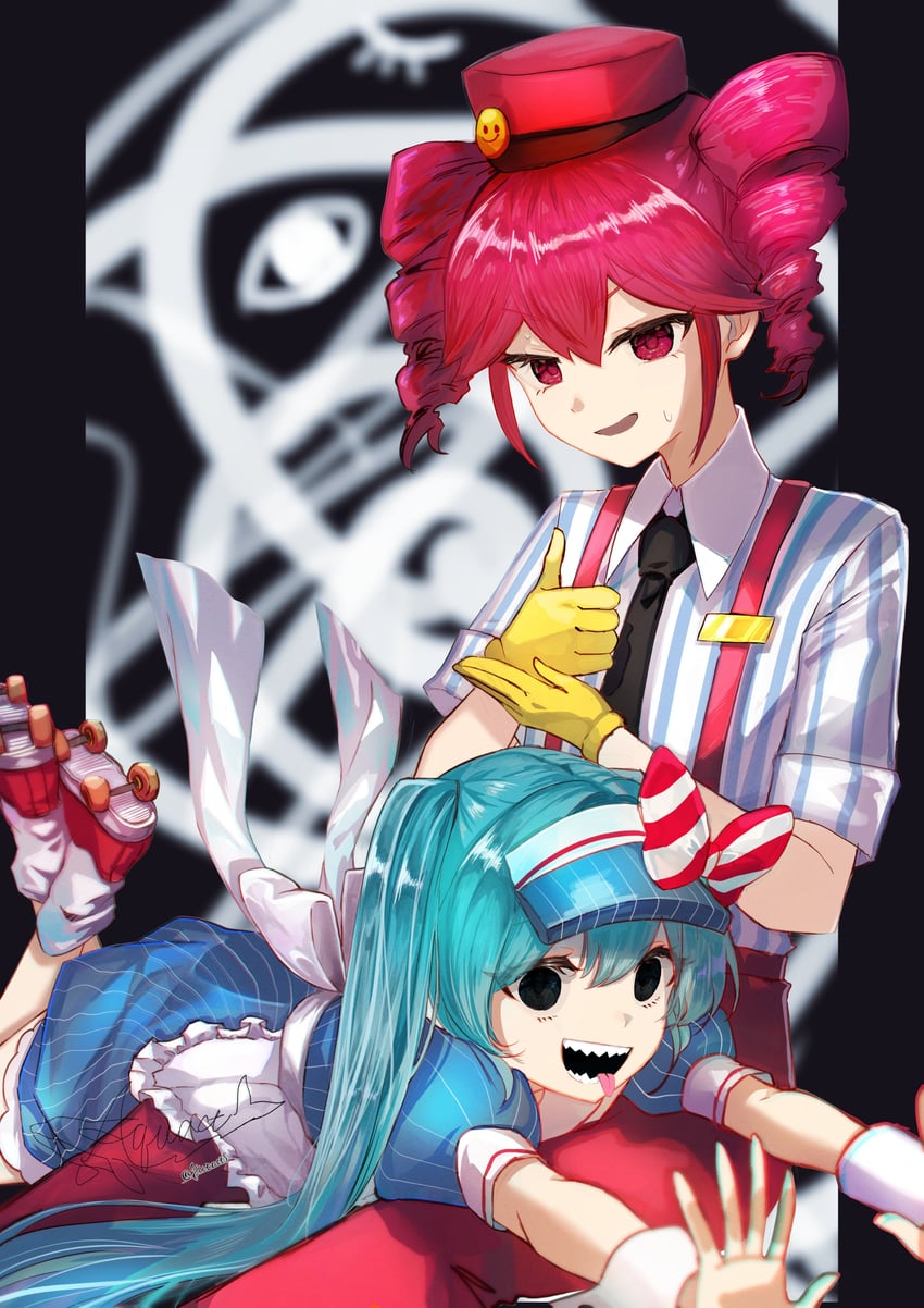 hatsune miku and kasane teto (vocaloid and 2 more) drawn by aquact