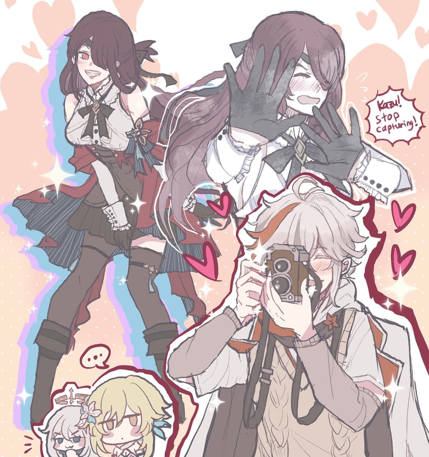 lumine, paimon, kaedehara kazuha, and beidou (genshin impact) drawn by kasep