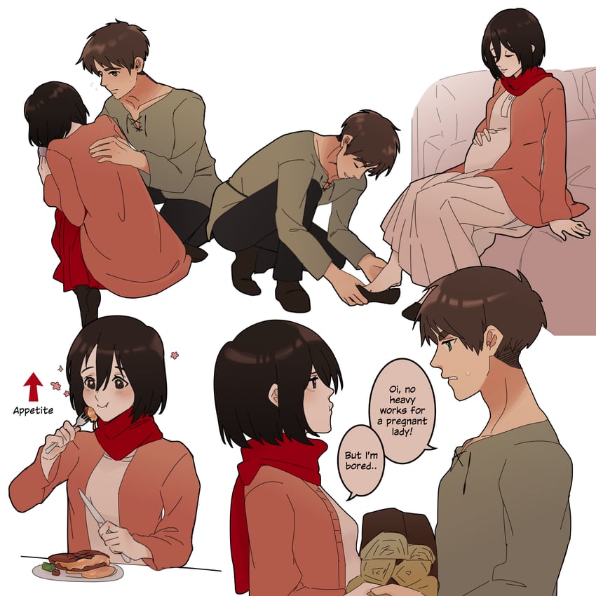 mikasa ackerman and eren yeager (shingeki no kyojin) drawn by reifuji