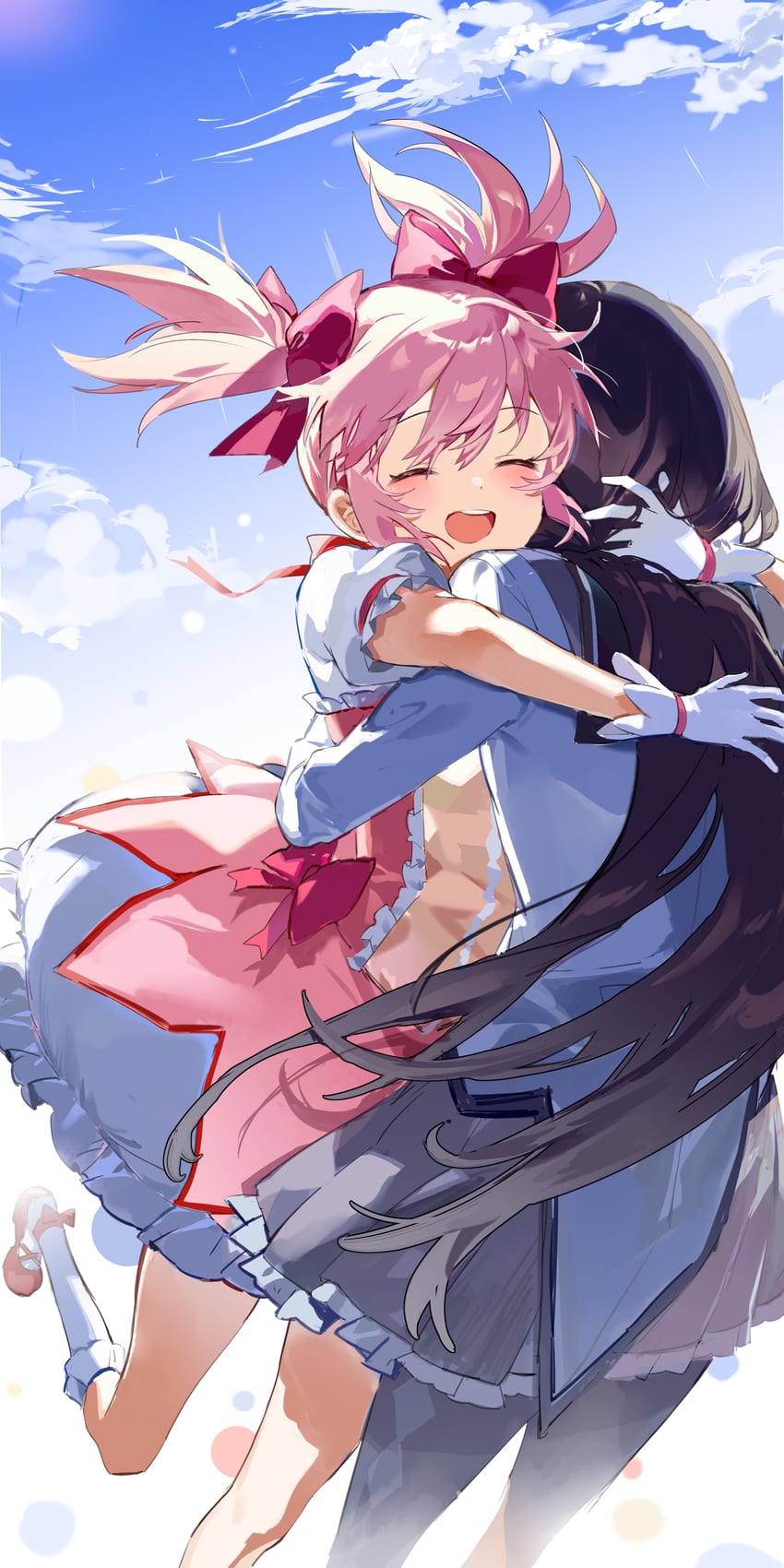 akemi homura and kaname madoka (mahou shoujo madoka magica) drawn by karasu_btk