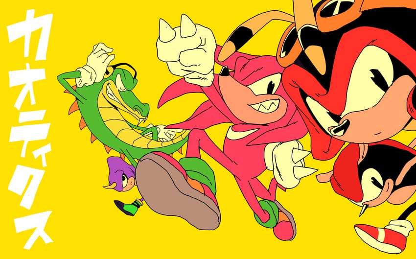 knuckles the echidna, espio the chameleon, vector the crocodile, charmy bee, classic knuckles, and 4 more (sonic and 2 more) drawn by tokiwa757