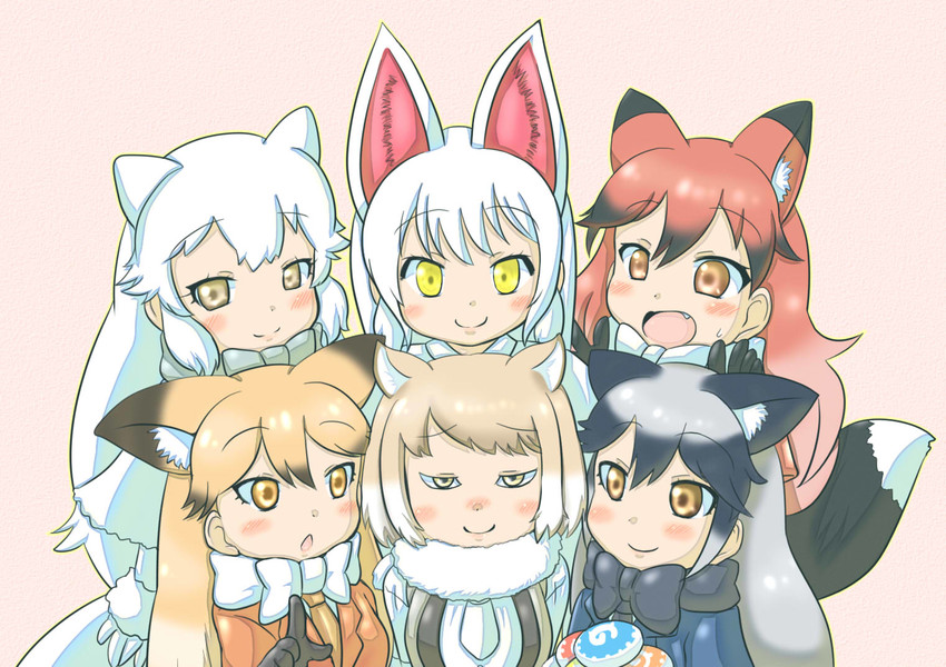 silver fox, ezo red fox, arctic fox, tibetan fox, oinari-sama, and 1 more (kemono friends) drawn by fuuryuu_(kazamaryusuke)