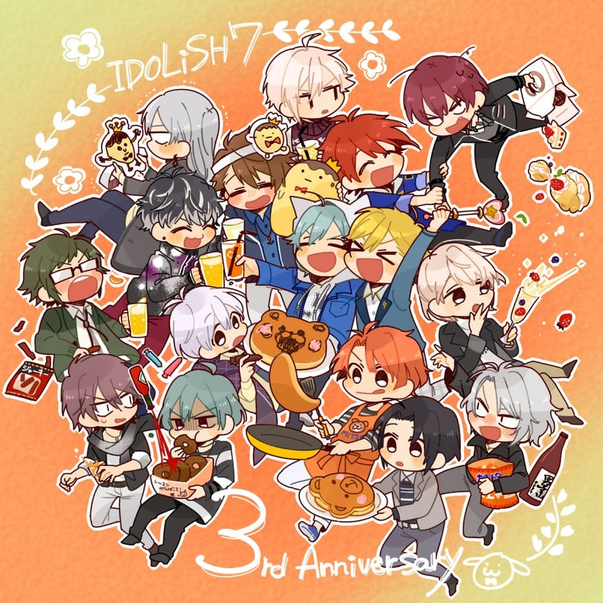 nanase riku, kujou tenn, osaka sougo, yotsuba tamaki, momo, and 11 more (idolish7) drawn by kura_(mkbiyori)