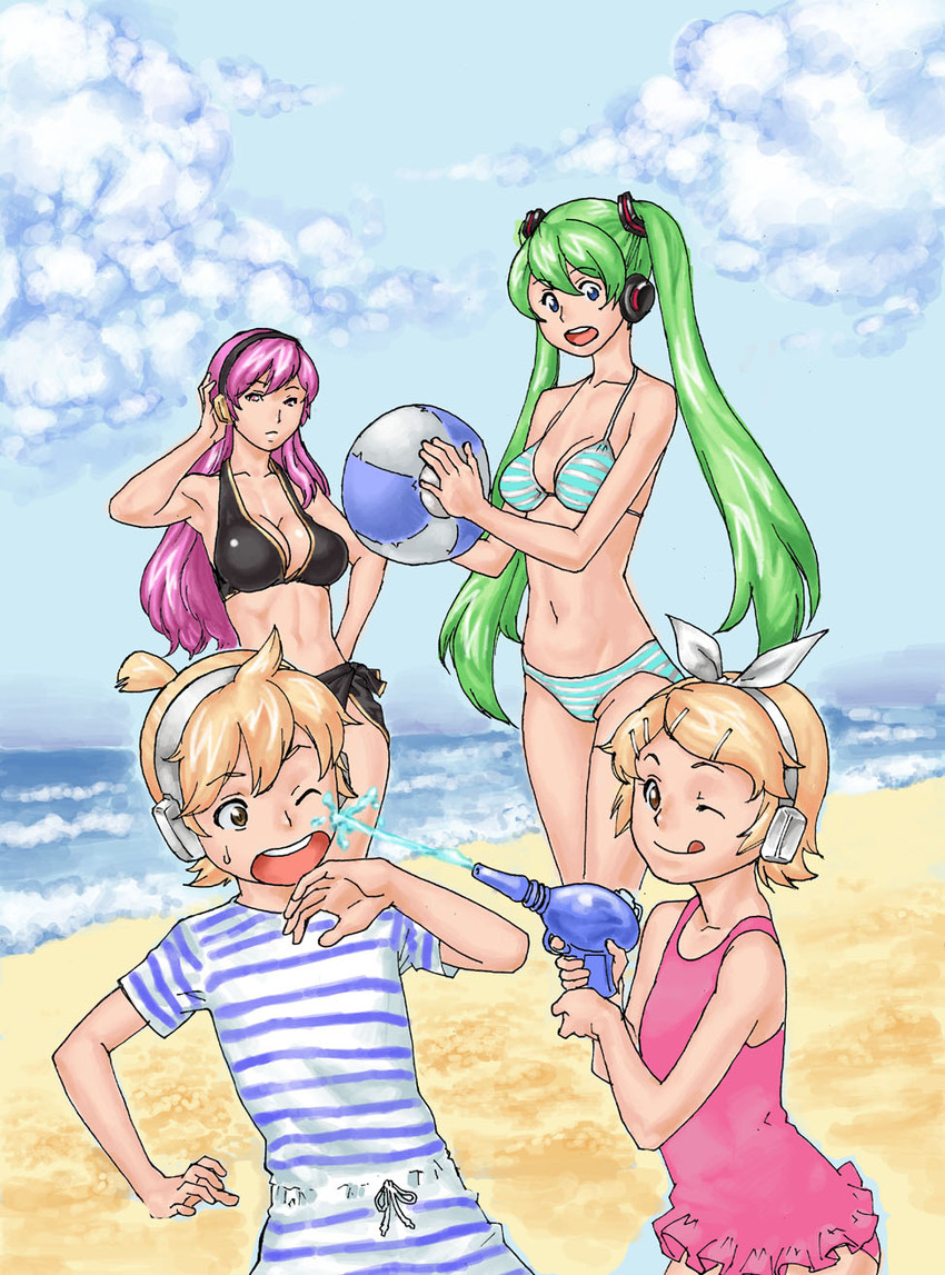 hatsune miku, kagamine rin, kagamine len, and megurine luka (vocaloid) drawn by 66head
