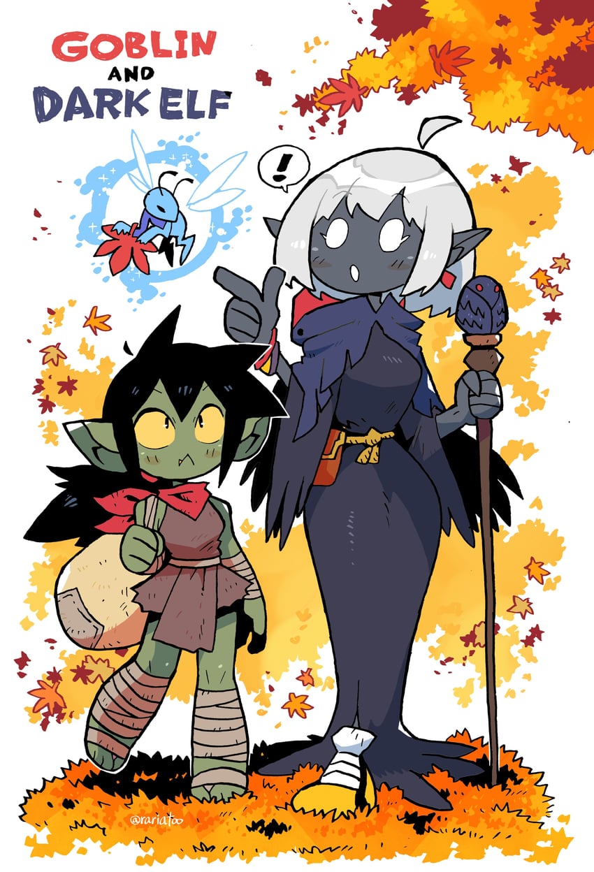 goblin girl and dark elf (original) drawn by rariatto_(ganguri)
