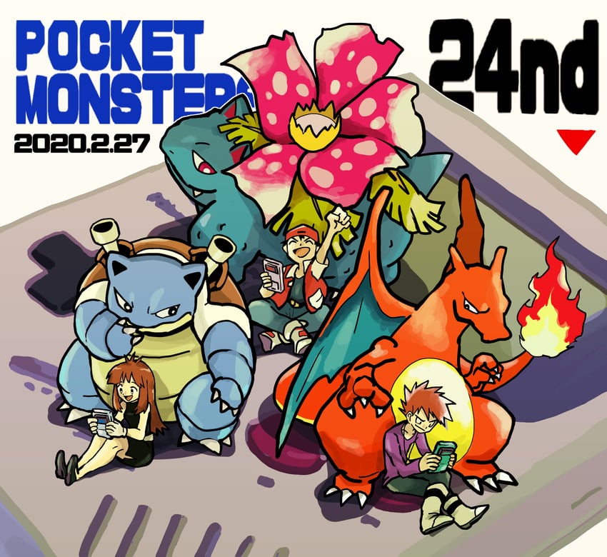 red, blue oak, charizard, green, venusaur, and 1 more (pokemon and 1 more) drawn by tofu_(tttto_f)