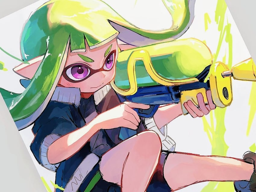 inkling player character and inkling girl (splatoon and 1 more) drawn by kodak_painter