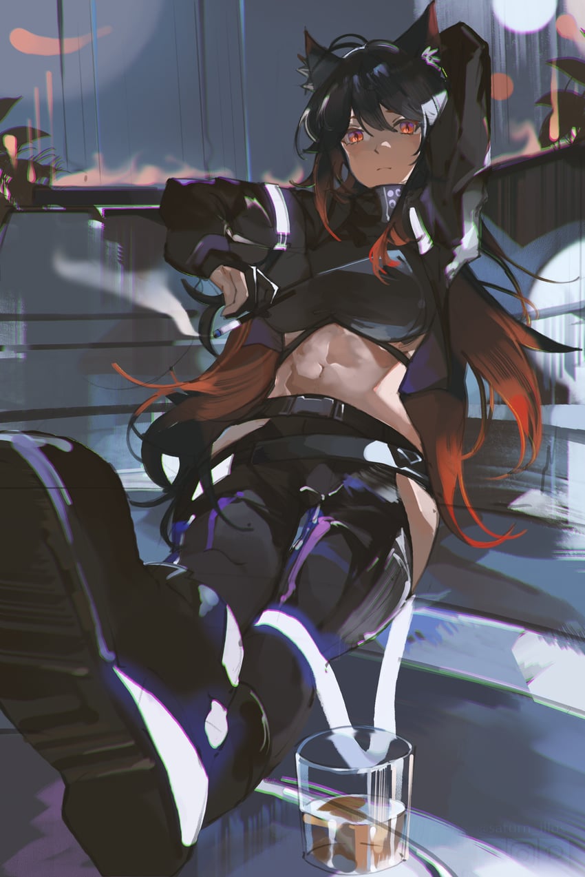texas (arknights and 1 more) drawn by saturn_(saturn_illus)